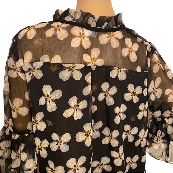 GLAM LOS ANGELES  | SHEER FLORAL BOHO RUFFLE SLEEVE BLOUSE - Picture 6 of 15